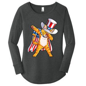 Meowica Dabbing Cat Uncle Sam 4th Of July Women's Perfect Tri Tunic Long Sleeve Shirt