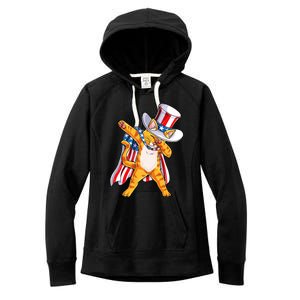 Meowica Dabbing Cat Uncle Sam 4th Of July Women's Fleece Hoodie