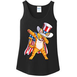 Meowica Dabbing Cat Uncle Sam 4th Of July Ladies Essential Tank