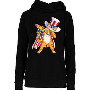 Meowica Dabbing Cat Uncle Sam 4th Of July Womens Funnel Neck Pullover Hood