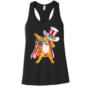 Meowica Dabbing Cat Uncle Sam 4th Of July Women's Racerback Tank