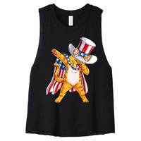 Meowica Dabbing Cat Uncle Sam 4th Of July Women's Racerback Cropped Tank