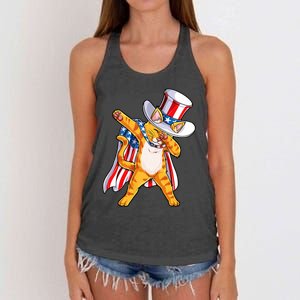 Meowica Dabbing Cat Uncle Sam 4th Of July Women's Knotted Racerback Tank