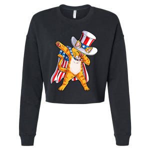 Meowica Dabbing Cat Uncle Sam 4th Of July Cropped Pullover Crew