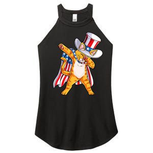 Meowica Dabbing Cat Uncle Sam 4th Of July Women's Perfect Tri Rocker Tank