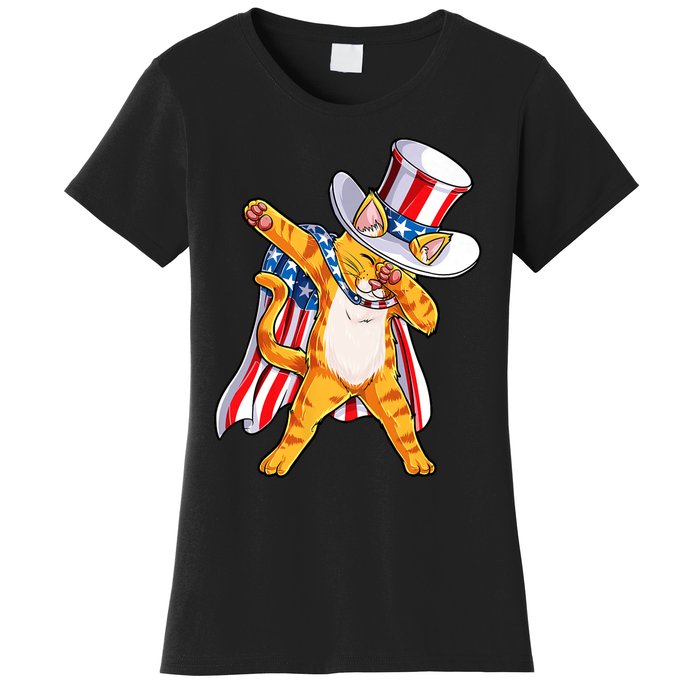 Meowica Dabbing Cat Uncle Sam 4th Of July Women's T-Shirt