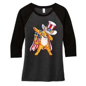 Meowica Dabbing Cat Uncle Sam 4th Of July Women's Tri-Blend 3/4-Sleeve Raglan Shirt