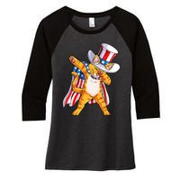 Meowica Dabbing Cat Uncle Sam 4th Of July Women's Tri-Blend 3/4-Sleeve Raglan Shirt