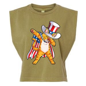 Meowica Dabbing Cat Uncle Sam 4th Of July Garment-Dyed Women's Muscle Tee