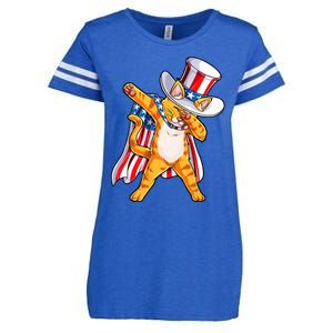 Meowica Dabbing Cat Uncle Sam 4th Of July Enza Ladies Jersey Football T-Shirt