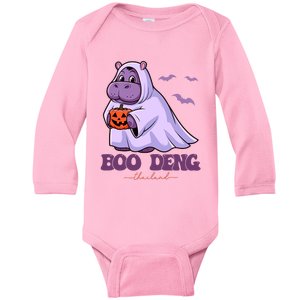 Moo Deng Cute Baby Pygmy Hippo Bouncy Pig In Thai Halloween Costume Baby Long Sleeve Bodysuit