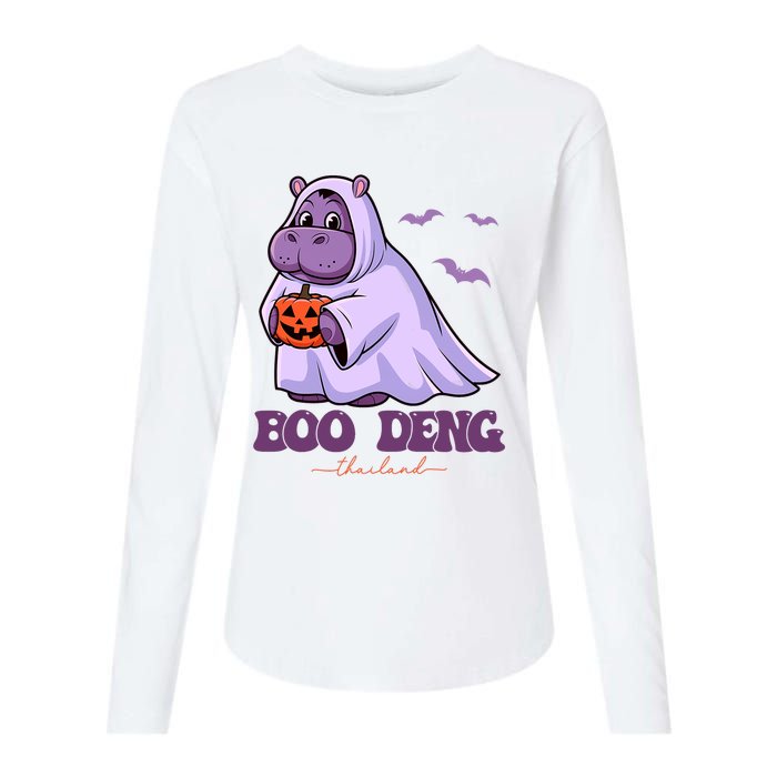 Moo Deng Cute Baby Pygmy Hippo Bouncy Pig In Thai Halloween Costume Womens Cotton Relaxed Long Sleeve T-Shirt