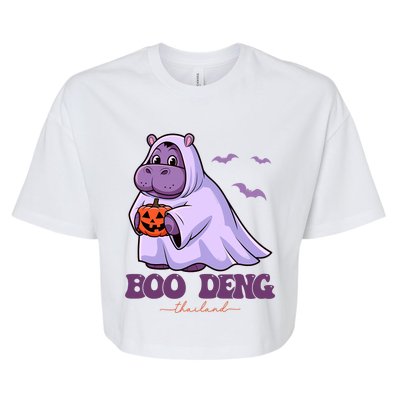 Moo Deng Cute Baby Pygmy Hippo Bouncy Pig In Thai Halloween Costume Bella+Canvas Jersey Crop Tee