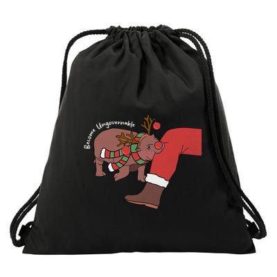 Moo Deng Christmas Become Ungovernable Drawstring Bag