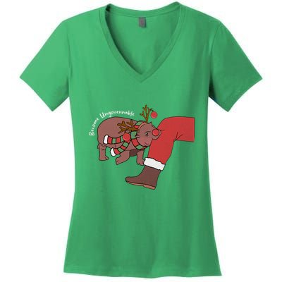 Moo Deng Christmas Become Ungovernable Women's V-Neck T-Shirt