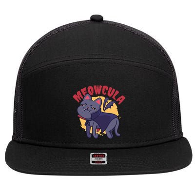 Meow Dracula Cat Cartoon 7 Panel Mesh Trucker Snapback Hat