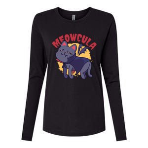 Meow Dracula Cat Cartoon Womens Cotton Relaxed Long Sleeve T-Shirt