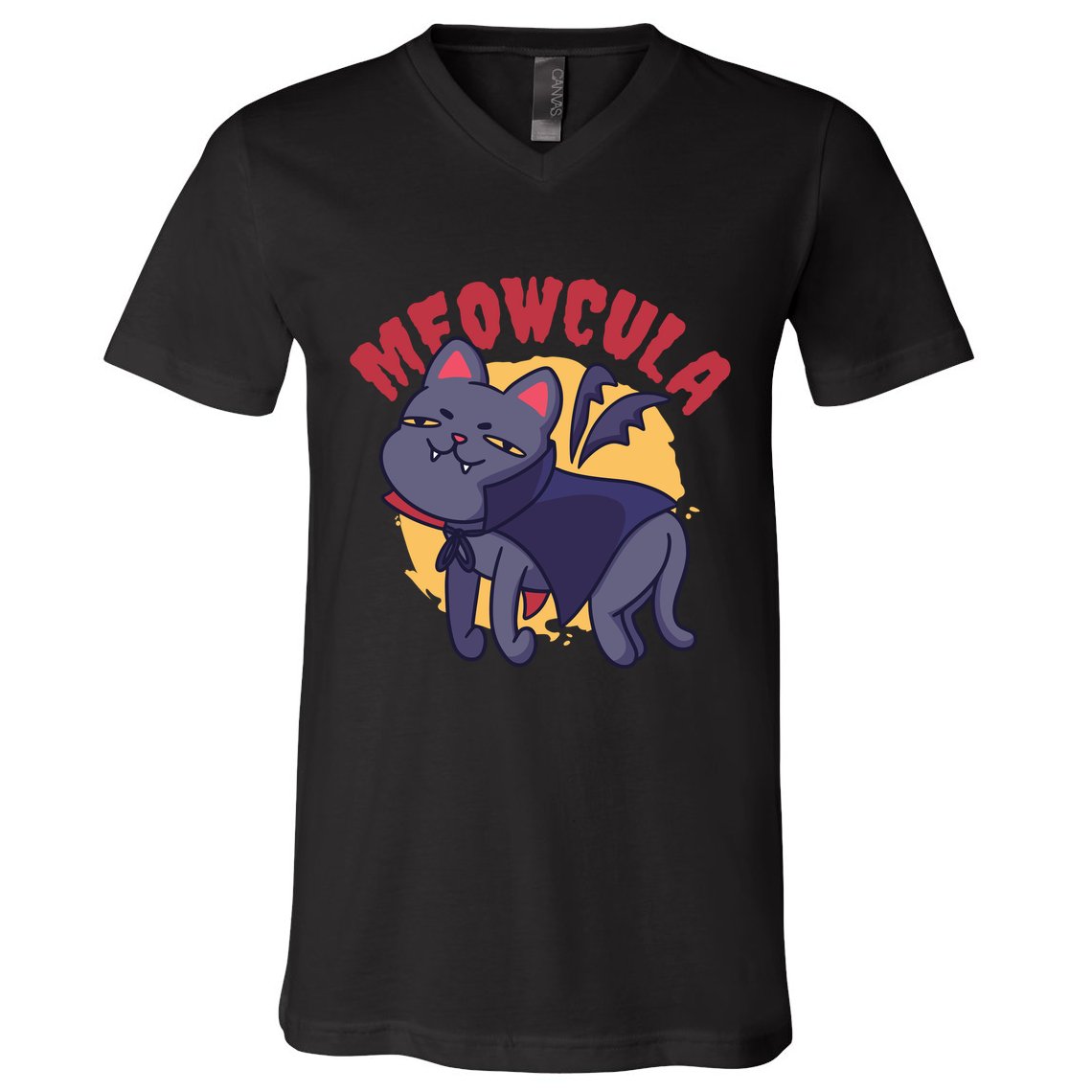 Meow Dracula Cat Cartoon V-Neck T-Shirt