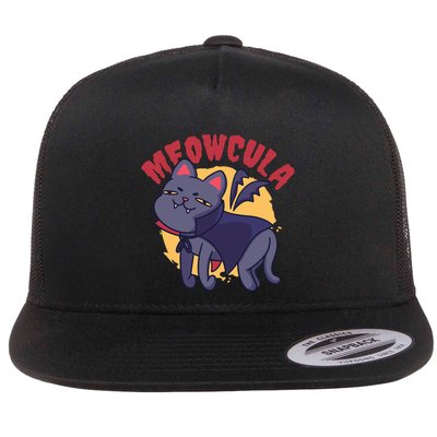 Meow Dracula Cat Cartoon Flat Bill Trucker Hat