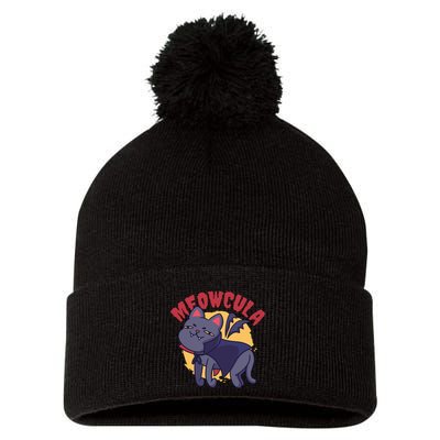 Meow Dracula Cat Cartoon Pom Pom 12in Knit Beanie