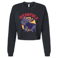 Meow Dracula Cat Cartoon Cropped Pullover Crew