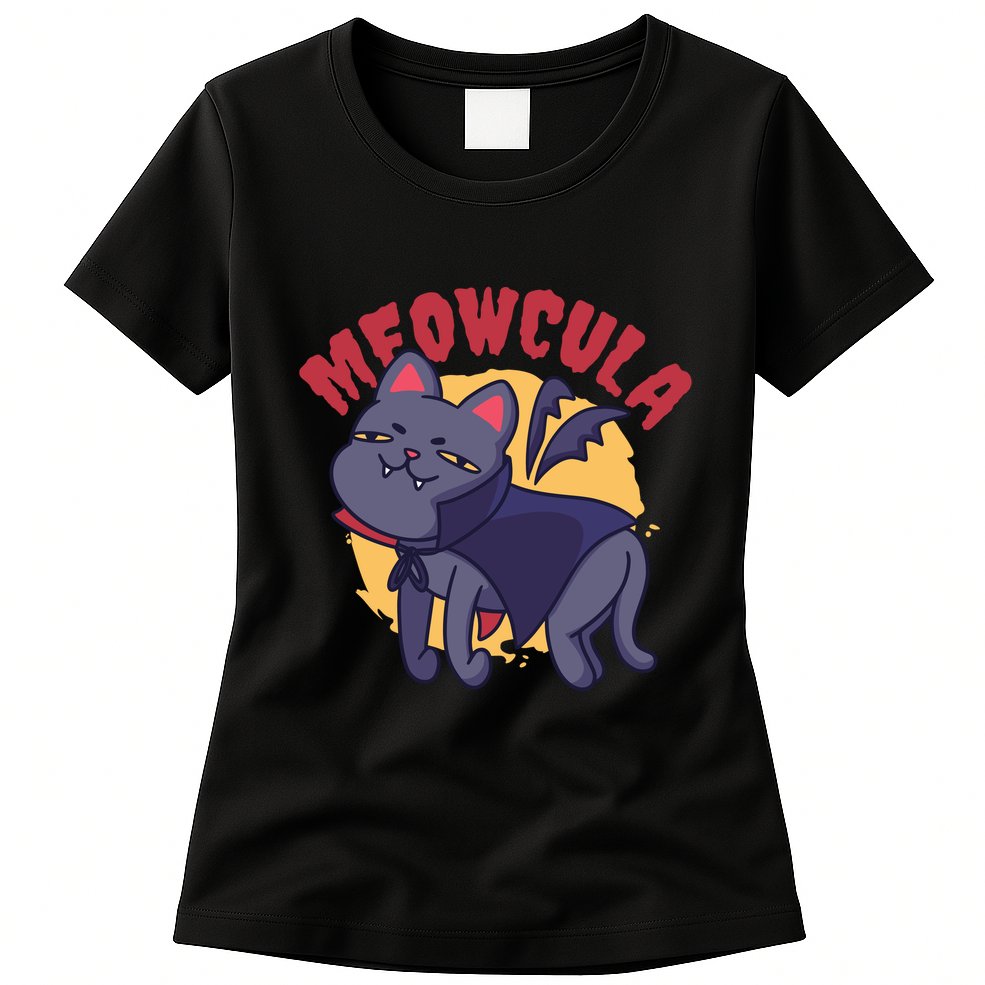 Meow Dracula Cat Cartoon Womens T-Shirt