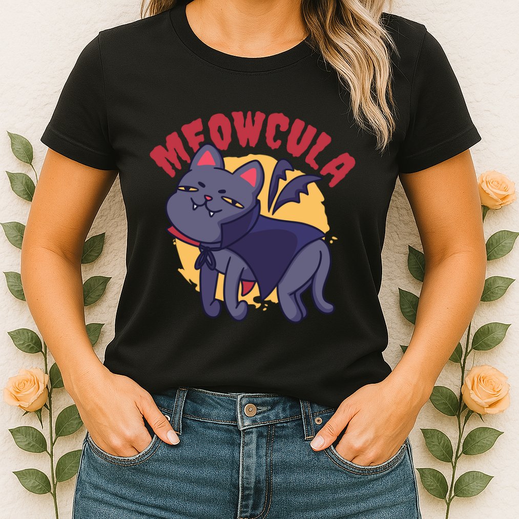 Meow Dracula Cat Cartoon Womens T-Shirt