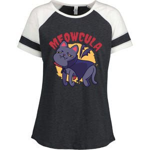 Meow Dracula Cat Cartoon Enza Ladies Jersey Colorblock Tee