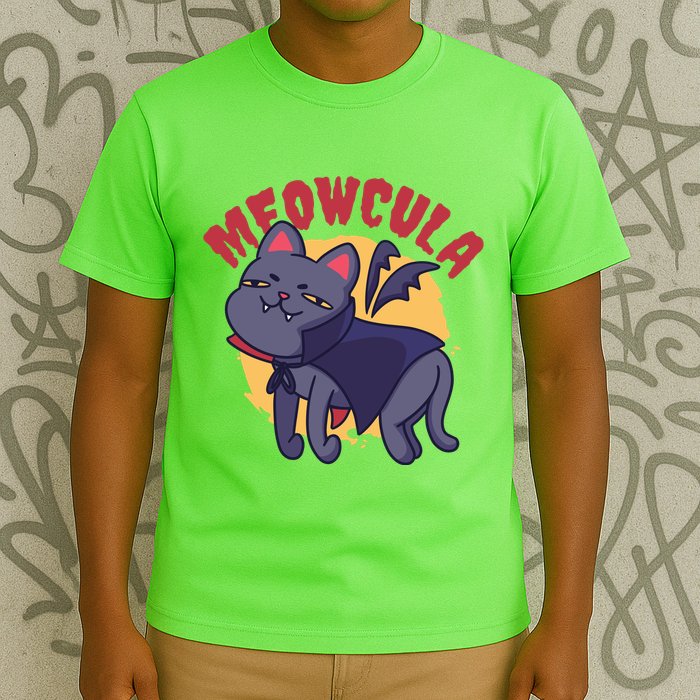 Meow Dracula Cat Cartoon T-Shirt