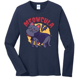 Meow Dracula Cat Cartoon Ladies Long Sleeve Shirt