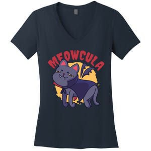 Meow Dracula Cat Cartoon Women's V-Neck T-Shirt