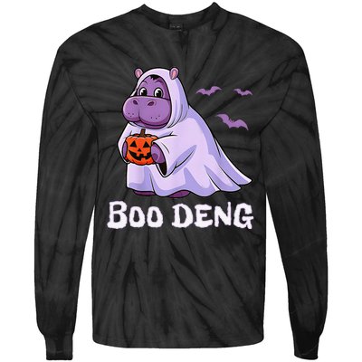 Moo Deng Cute Baby Pygmy Hippo Bouncy Pig In Thai Halloween Tie-Dye Long Sleeve Shirt