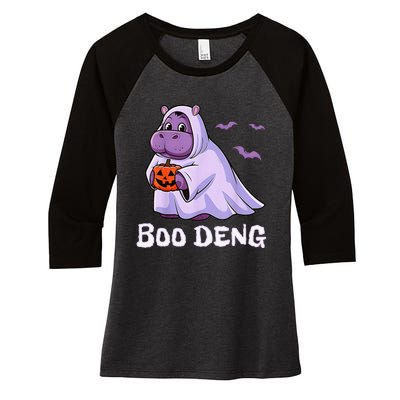 Moo Deng Cute Baby Pygmy Hippo Bouncy Pig In Thai Halloween Women's Tri-Blend 3/4-Sleeve Raglan Shirt