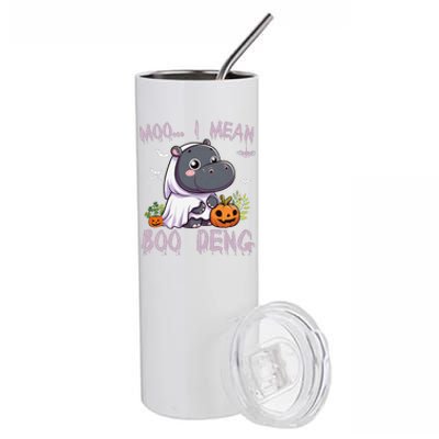 Moo Deng Cute Baby Pygmy Hippo Bouncy Pig In Thai Halloween Stainless Steel Tumbler