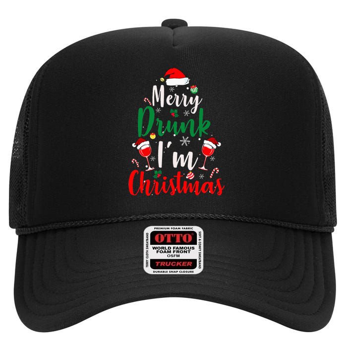 Merry Drunk Christmas Hilarious Santa Joke for Beer Enthusiasts High Crown Mesh Back Trucker Hat