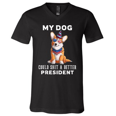 My Dog Could Shit A Better President Corgi Lover Anti Biden V-Neck T-Shirt