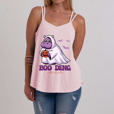 Moo Deng Cute Baby Pygmy Hippo Bouncy Pig In Thai Halloween Women's Strappy Tank