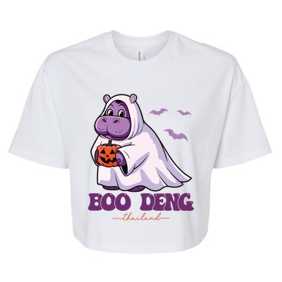 Moo Deng Cute Baby Pygmy Hippo Bouncy Pig In Thai Halloween Bella+Canvas Jersey Crop Tee