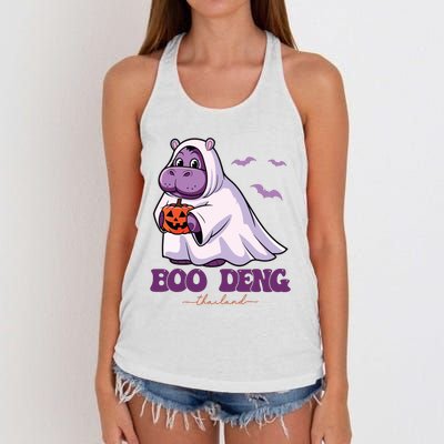 Moo Deng Cute Baby Pygmy Hippo Bouncy Pig In Thai Halloween Women's Knotted Racerback Tank