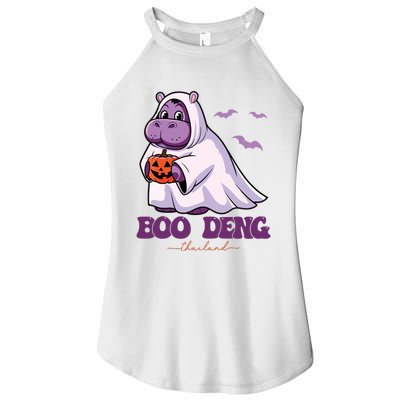 Moo Deng Cute Baby Pygmy Hippo Bouncy Pig In Thai Halloween Women’s Perfect Tri Rocker Tank