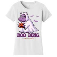 Moo Deng Cute Baby Pygmy Hippo Bouncy Pig In Thai Halloween Women's T-Shirt