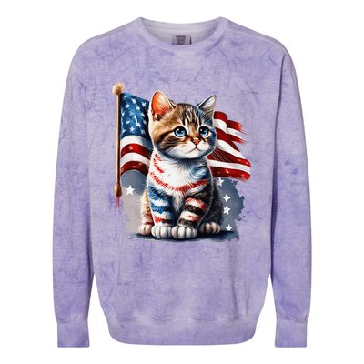 Memorial Day Cat 4th Of July Patriotic Usa Flag Colorblast Crewneck Sweatshirt