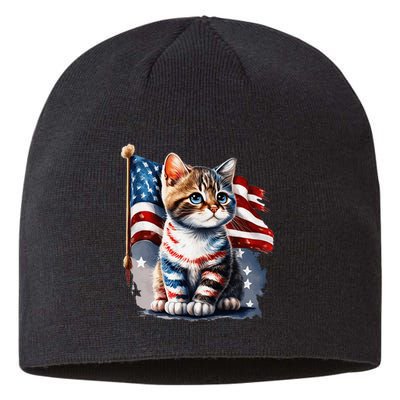 Memorial Day Cat 4th Of July Patriotic Usa Flag Sustainable Beanie