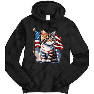 Memorial Day Cat 4th Of July Patriotic Usa Flag Tie Dye Hoodie