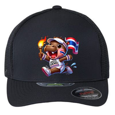 Moo Deng Cute Baby Hippo Thailand Running Marathon Flexfit Unipanel Trucker Cap