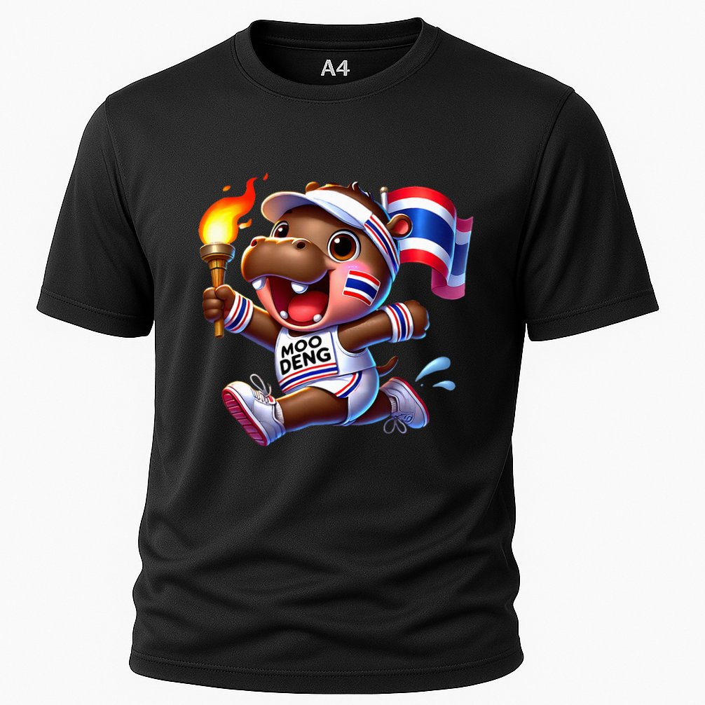 Moo Deng Cute Baby Hippo Thailand Running Marathon Cooling Performance Crew T-Shirt