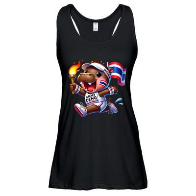 Moo Deng Cute Baby Hippo Thailand Running Marathon Ladies Essential Flowy Tank