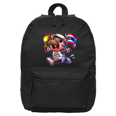 Moo Deng Cute Baby Hippo Thailand Running Marathon 16 in Basic Backpack