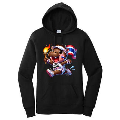 Moo Deng Cute Baby Hippo Thailand Running Marathon Women's Pullover Hoodie