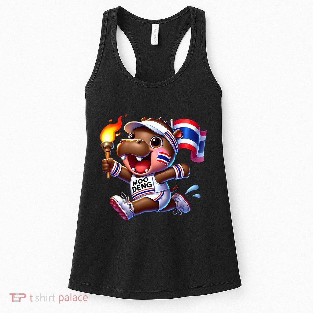 Moo Deng Cute Baby Hippo Thailand Running Marathon Womens Tank Top